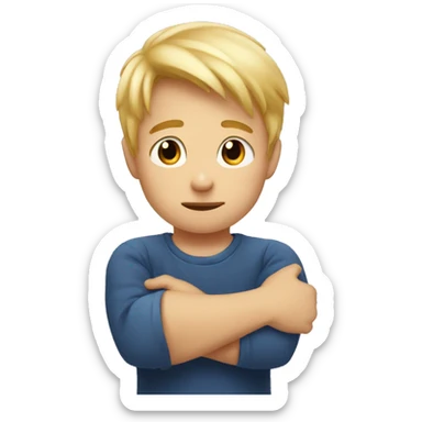 blond boy rejecting a hug from his father sticker