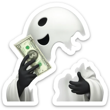 Gost holding money sticker