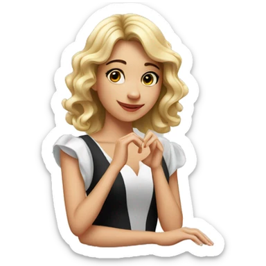 Extremely beautiful young pianist woman who makes heart shapes with her fingers sticker