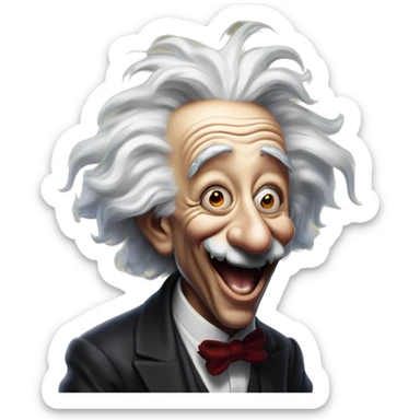 Laughing Einstein vampire in Uncle Scrooge style, oil paint, mysterious eyes, intricate lips, masterpiece pose, odd perspective, beautiful, desirable, logical sticker