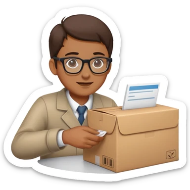 person picking up a package or order at a counter sticker