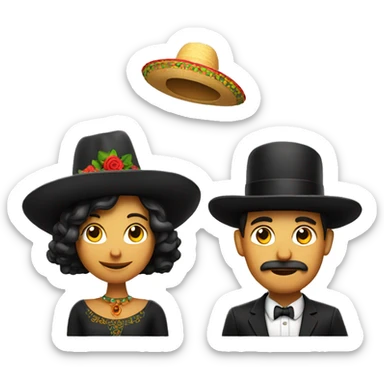 A man and a woman with a Mexican tophat sticker