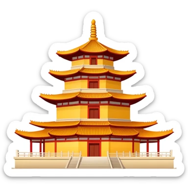 Giant Wild Goose Pagoda Xi'an, simplified emoji style with bold outlines and bright colors, cartoon style tall ancient Buddhist pagoda sticker