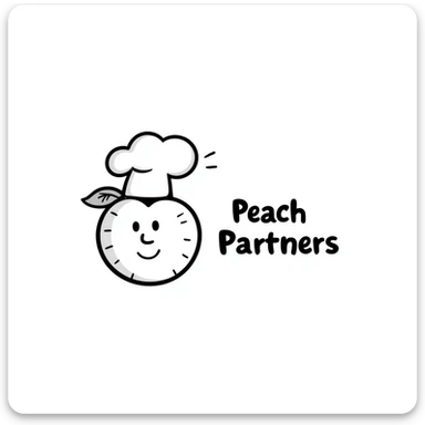 hand-drawn doodle of a playful peach with handwritten text 'Peach Partners' sticker