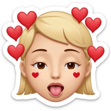 tongue out eyes closed with hearts around the eyes and greet around the face  sticker