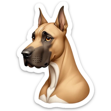 Cinematic Noble Fawn Great Dane Portrait Emoji, Poised and regal, with a towering, muscular build and a sleek, well-groomed solid fawn Fur accented by subtle dark markings, deep-set soulful amber eyes, Simplified yet sharp and sophisticated features, highly detailed, glowing with a soft, dignified glow, high shine, intelligent and gentle, stylized with an air of majesty, focused and attentive, soft glowing outline, capturing the essence of a watchful and confident guardian, so majestic it feels as though it could stride out of the screen with effortless authority! sticker