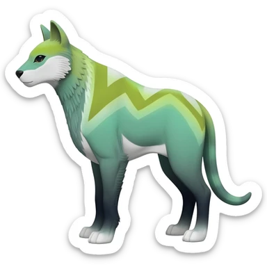  cool handsome gorgeous realistic zig-zag-patterned striking pastel-lime-green-white-gradiented with dark undertones, white underside, thunderous stormy edgy badass realistic Vernid-Sergal-Genet-Trico-species by LiLaiRa, full body sticker