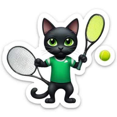 Black cat with green eyes playing tennis  sticker