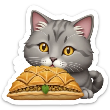 A grey cat eating baklava  sticker