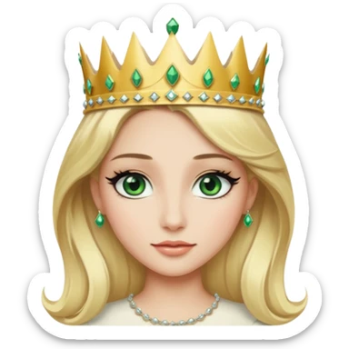 Emoji d’une femme blonde aux yeux en amande vert avec de long cils noir et une couronne avec écrit Princesse Elite sticker