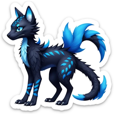 Kawaii dark edgy fantasy feline-vernid-sergal-fursona animal creature with a tufted tail full body with intricate markings  sticker