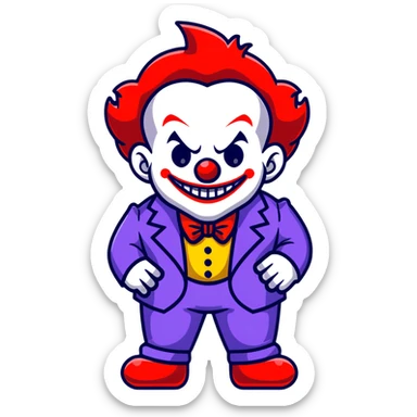 demonic clown wearing a leisure suit with accessories sticker