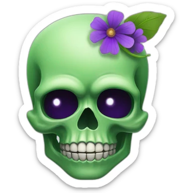 Green skull with purple flower coming out from eye socket sticker