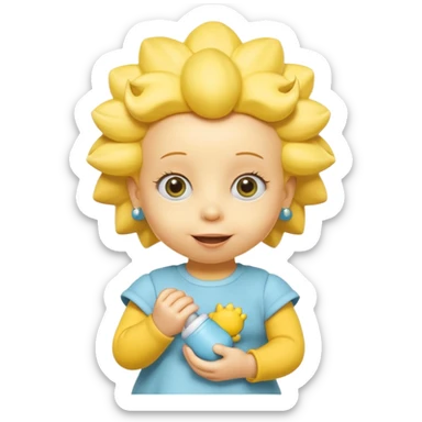 A 3D cartoon baby character fully yellow skin, styled like Maggie Simpson, with pacifier, big eyes, smooth shading, Memoji-style rendering, consistent with other yellow Simpsons characters. sticker