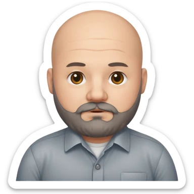 Bald chubby professional man with bushy black and grey beard, wearing a button down shirt sticker