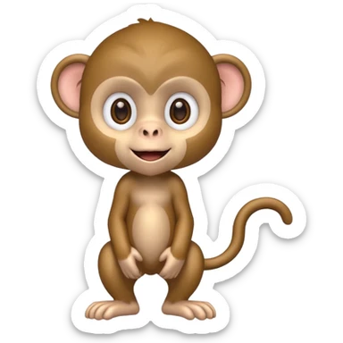 Cute 2.5D shading Graphics. Front View Standing Monkey. sticker