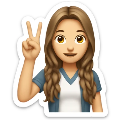 Brown long hair white girl holding up peace sign white sign sticker