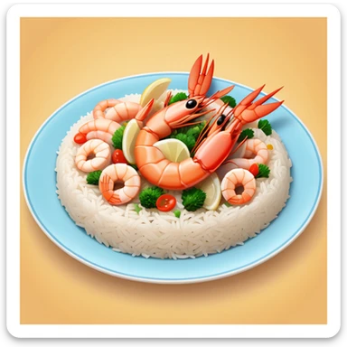 A plate of delicious seafood rice with prawns sticker
