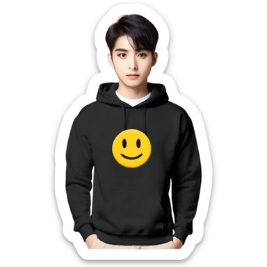 Sevimli bir anime tarzında erkek karakter emojisi. Kahverengi dağınık saçlı, kırmızı gözlü ve siyah kapüşonlu sweatshirt giyen karakter, hafif gülümseyerek sağ tarafa işaret ediyor. Arka plan sıcak ve enerjik bir kırmızı ile dolu, hafif parlayan efektler eklenmiş. Karakterin yüz ifadesi tatlı ve arkadaşça olacak şekilde tasarlanmış. Büyük gözler ve yuvarlak yüz hatları ile chibi/anime estetiğinde hazırlanmış. Hd kalite, yumuşak gölgeler ve parlak renk geçişleriyle detaylandırılmış. --ar 1:1
 sticker