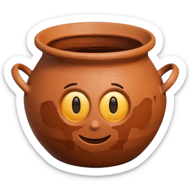 top-down view of a basic clay pot showing the opening, emoji style sticker