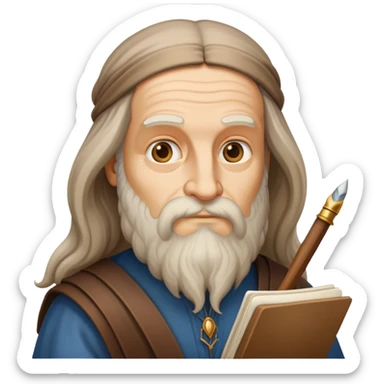 cinematic-realistic-leonardo-da-vinci-portrait-emoji,-depicted-as-the-quintessential-renaissance-polymath-with-deep,-thoughtful-eyes,-a-flowing-beard,-and-a-quill-or-sketchbook-in-hand.-the-scene-is-illuminated-with-warm,-classical-light sticker