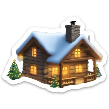 Snowy cabin with stone chimney and colored Christmas lights  sticker