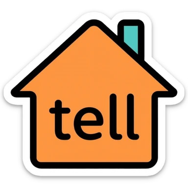 home with the text "tell", use #f06821 orange as the main color sticker