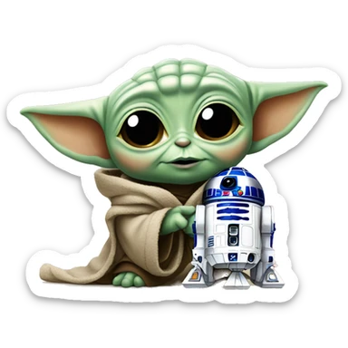 Baby Yoda with R2 D2 sticker