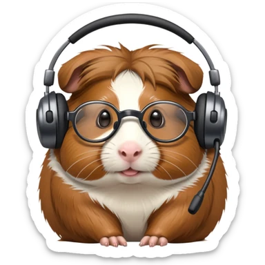 studious guinea pig with glasses wearing a headset sticker