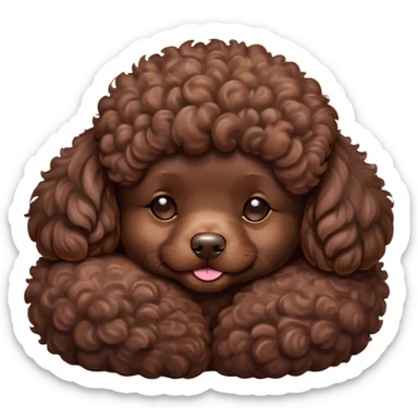 Meme-Worthy Cute Sleeping Chocolate Poodle Portrait Emoji, Head resting peacefully with a contented smile, showcasing a delightfully elegant build and a luxuriously soft, curly chocolate Fur, eyes shut in a serene nap, Simplified yet hilariously adorable features, highly detailed, glowing with a soft, drowsy light, high shine, relaxed and utterly lovable, stylized with an air of playful laziness, bright and heartwarming, soft glowing outline, capturing the essence of a comically sleepy companion, so meme-worthy it feels like it could instantly become the next viral sensation of adorable slumber! sticker
