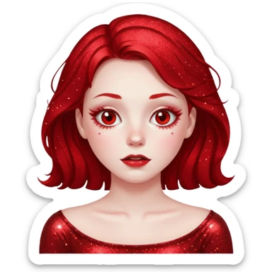 red glitter girl with eyes lying on the floor sticker