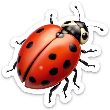 Cinematic Noble Ladybug Portrait Emoji, Poised and charming, with a tiny, rounded red shell adorned with crisp black spots, delicate antennae, and bright, observant eyes, Simplified yet sharply detailed features, highly detailed, glowing with a soft, scarlet radiance, high shine, intelligent and spirited, stylized with an air of natural whimsy, focused and alert, soft glowing outline, capturing the essence of a watchful ladybug that appears ready to scuttle out of the screen with effortless grace! sticker