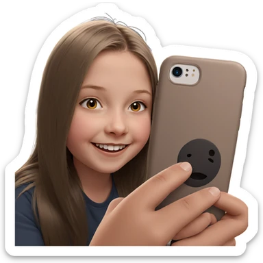 smiling girl holding phone indoors sticker