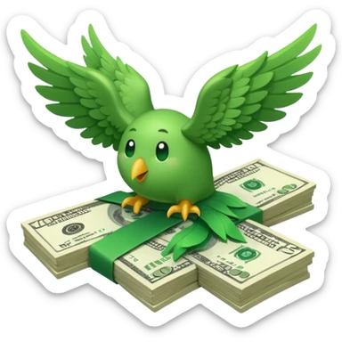 un fajo de dólares con alas volando sticker