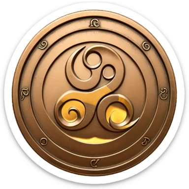 A mora coin with a triskelion on it  sticker