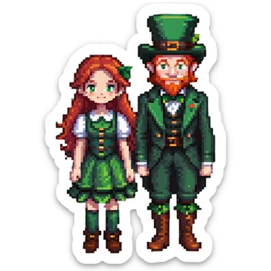 girl with red hair and brown eyes with a leprechaun sticker