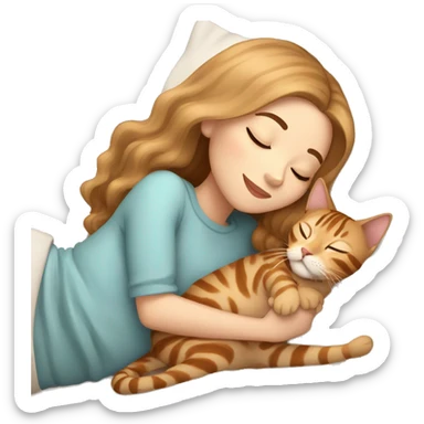 extremely light skin girl with light brown hair sleeping with cute bengal cat sticker