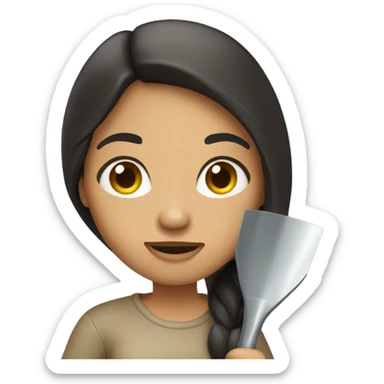 Beige Women with long dark hair holding shovel sticker