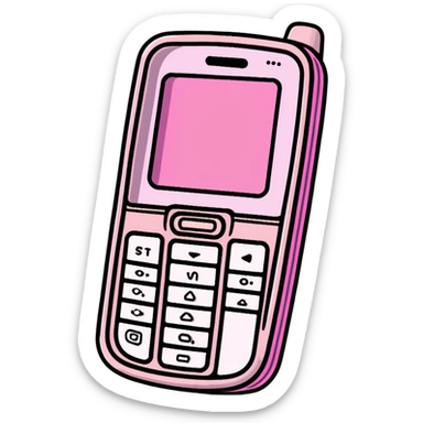 Pink Y2K flip phone with glittery metallic finish and cyber aesthetic sticker