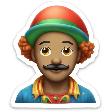 serene boy with mustache wearing a clown hat sticker