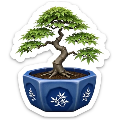 Japanese broken 35-sided polyhedron-shaped shallow dark bamboo blue maple tree bonsai pot sticker