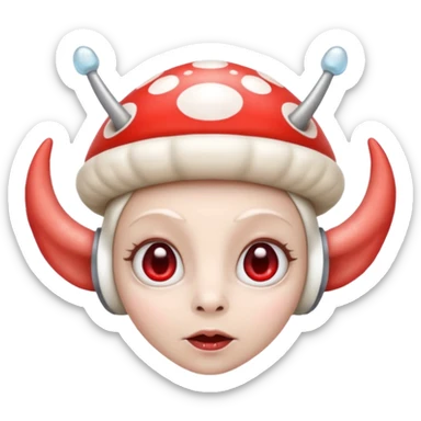 Alien with mushrooms red and white as the horns like a head band white alein with the mushroom head ban as the antenna things  sticker