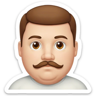 Fat white boy, short brown hair, shaved beard and mustache sticker
