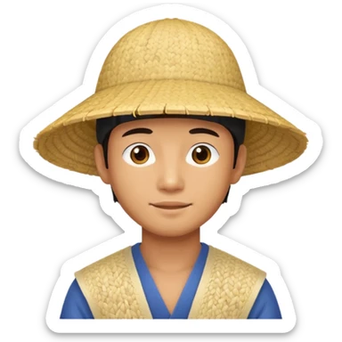 Asian guy with a rice hat sticker