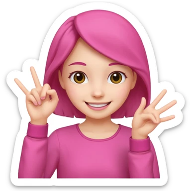 cheerful smile girl with cheerful hand gesture, make them cute, with pink cloth sticker