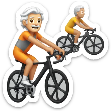 senior with silver hair riding a peloton  sticker