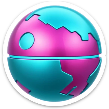 Futuristic Silvery cyber planet with glowing cyan and magentea sticker