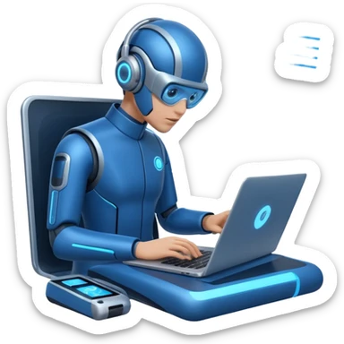 AI Agent looking at the laptop and scan a flow of content on the screen sticker