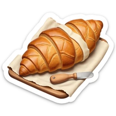 Baking humanless avatar in clean vibrant style illustration. Fresh croissant and rolling pin, warm golden tones, simple shapes, flat design, high contrast, cozy and friendly. sticker