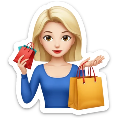 Glam girl calmly choosing one premium shopping bag, giving a small approving nod — quality over quantity sticker